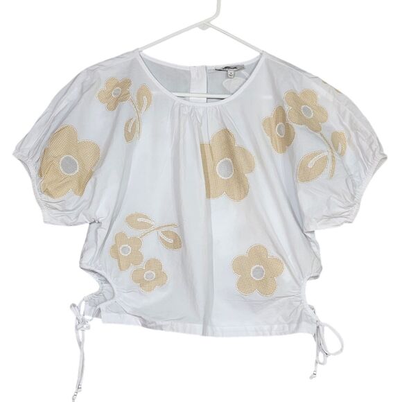 Madewell Embroidered Poplin Puff-Sleeve Cutout Crop Top NL011 Medium - Picture 1 of 11